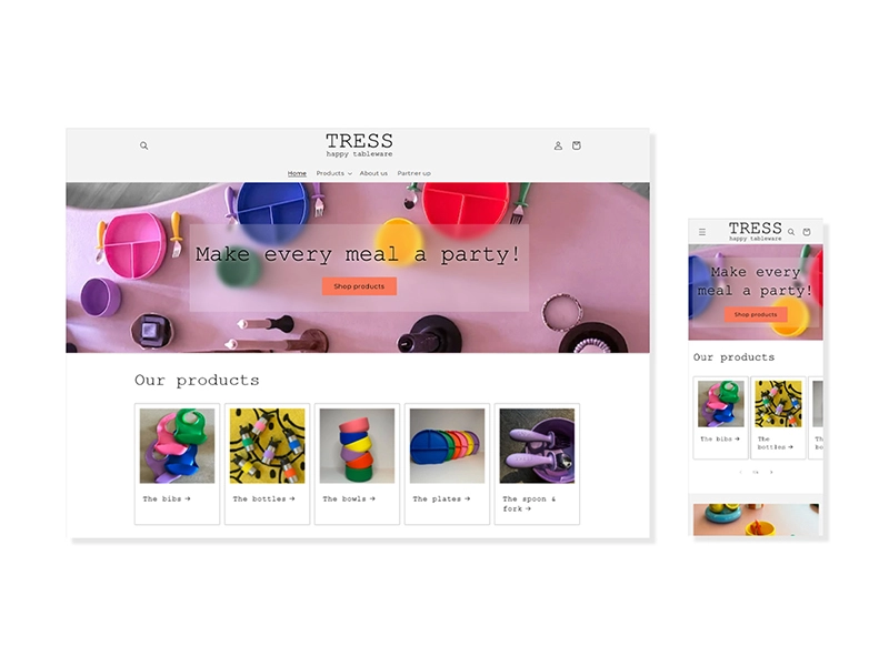 Responsive webdesign & development homepagina Shopify webshop.