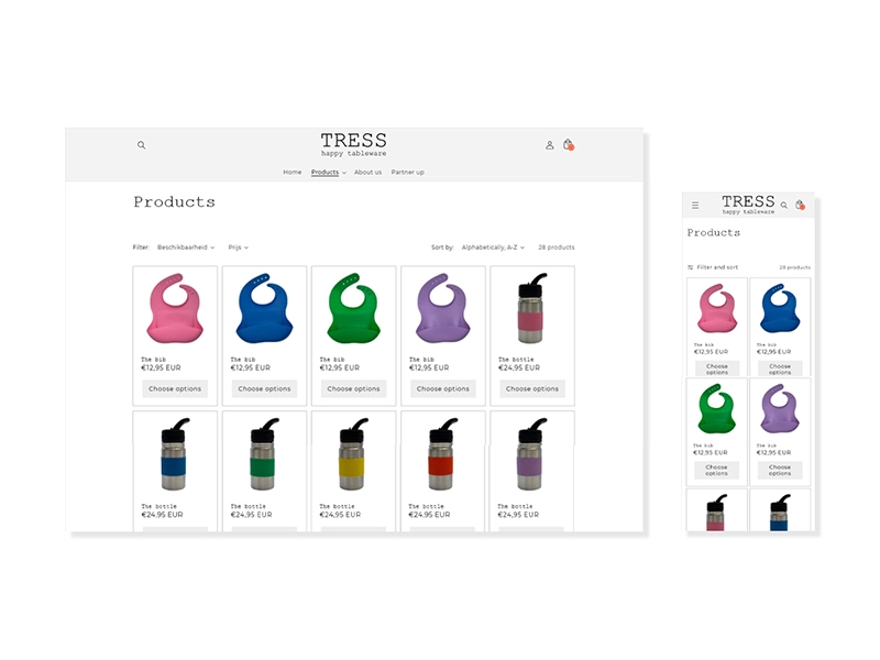 Responsive webdesign & development productenpagina Shopify webshop.