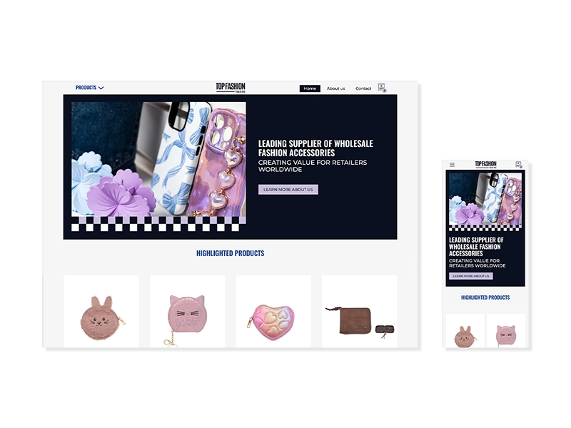 Responsive webdesign en development voor Top Fashion Trading homepagina.