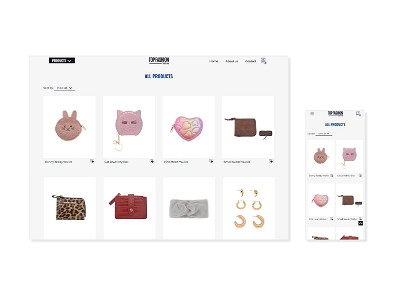 Responsive webdesign en development voor Top Fashion Trading productpagina.