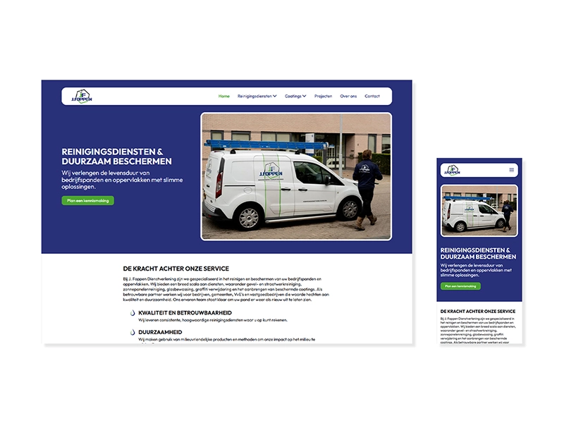 Responsive webdesign en development van de J. Foppen Dienstverlening homepagina
