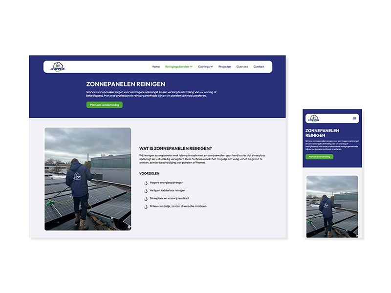 Responsive webdesign en development van de J. Foppen Dienstverlening reinigingsdiensten pagina.
